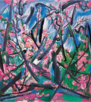 王克举油画：2007年作《桃花点点红》